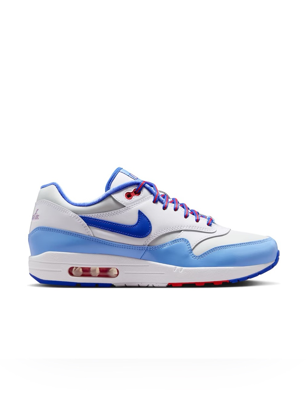 Nike x Atlanta Braves Air Max 1 Low-Top Sneaker. White, Light Blue & Royal Blue